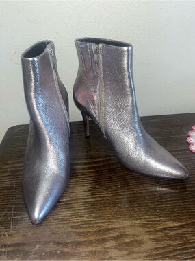 Metallic Silver Pointed Stiletto Ankle Booties